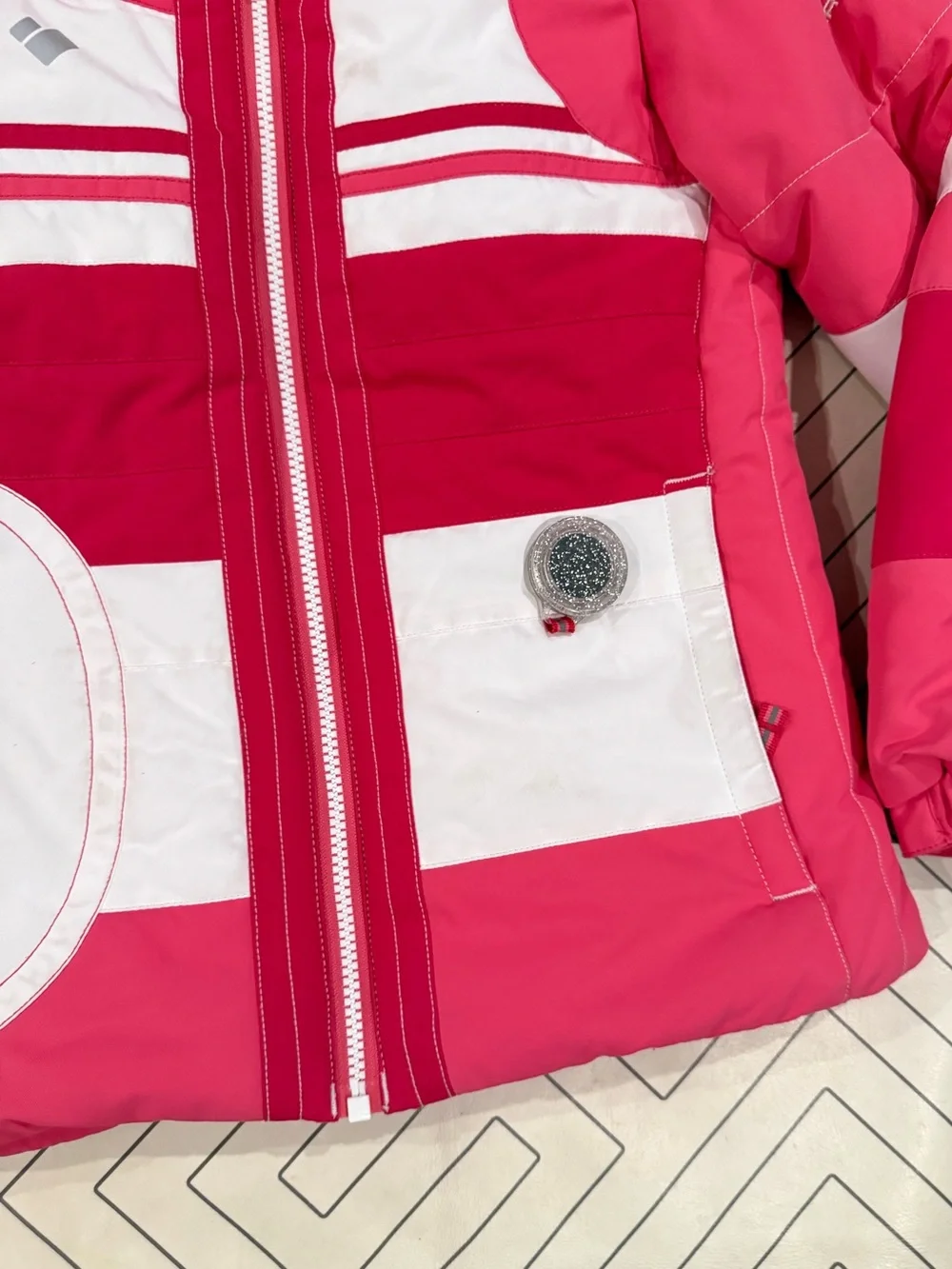 Obermeyer Pink and White Ski Puffer Jacket